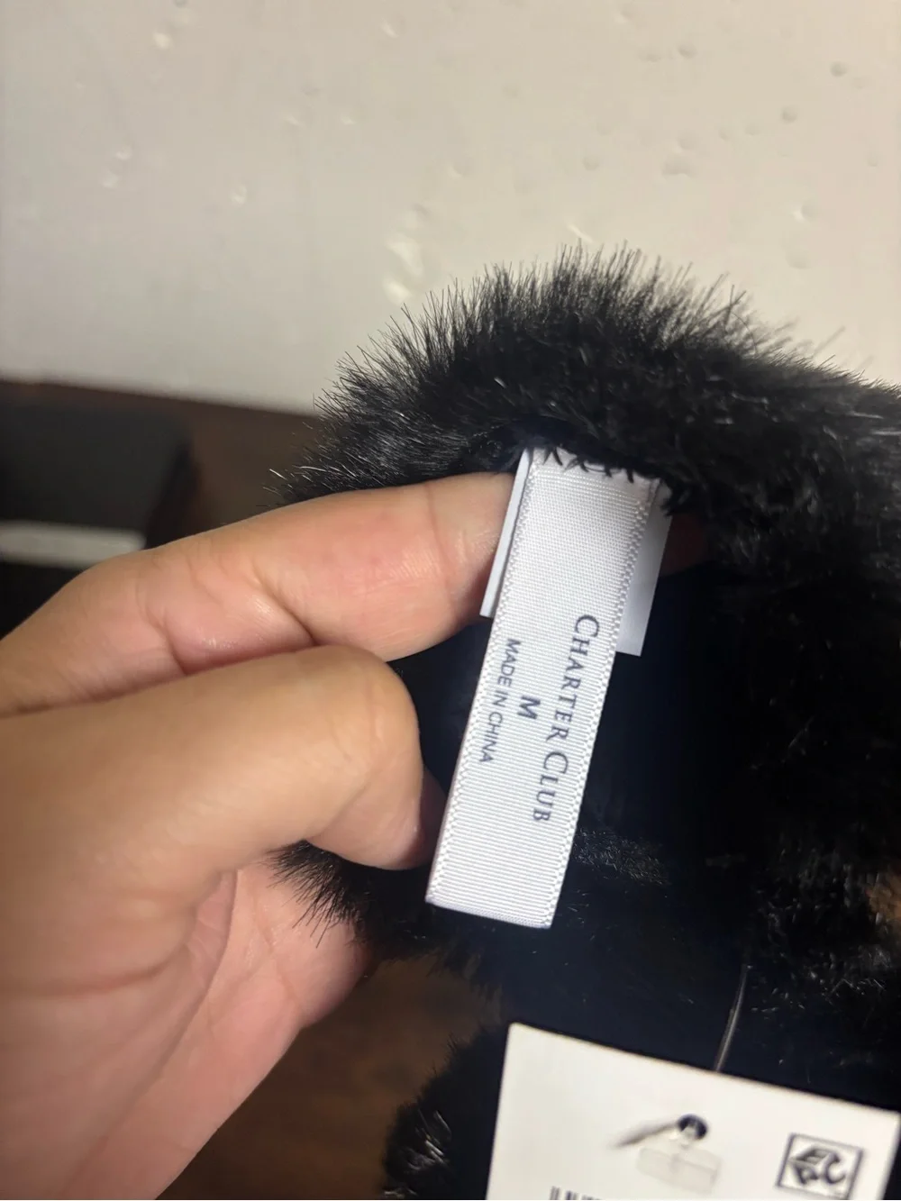 NWT Charter Club Black Leather Touchscreen Gloves Faux Fur Cuff M